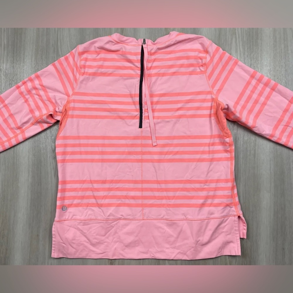 Lululemon Run Warm Up Crew Ocean Stripe Coral Orange Pullover Size 6 - Picture 2 of 9